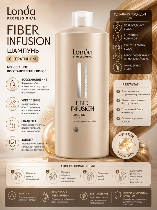 FIBER INFUSION Sochlar uchun tiklovchi shampun, 250/1000 ml