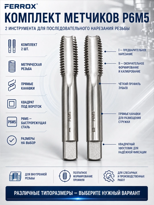 R6M5 metchiklar to‘plami, 2 dona, katta o‘lchamlar 22–45 mm - 