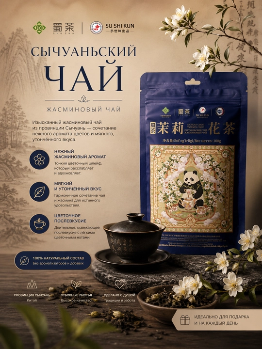 Shucha Yunding Jasmin ta`mli premium ko`k choyi. Sichuan (Xitoy) 100g - 