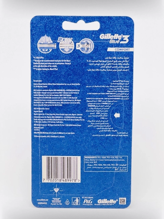 Gillette Blue 3 Comfort — erkaklar uchun ustaralar, 3 pichoqli, 8 dona