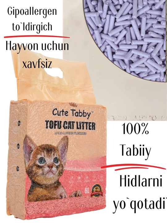 Tofu, mushuklar uchun to`ldirgich 2,5kg-6L. 1kg-2,5L