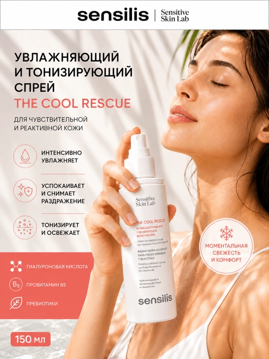 Спрей мист для лица Sensilis The Cool Rescue, 150 мл, увлажняющий, для чувствительной кожи - 
