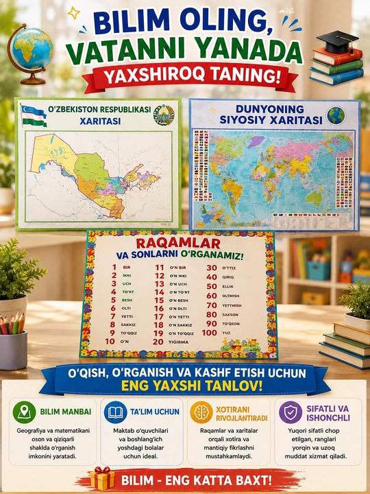 Bolalar uchun alifbo, hayvonlar, mevalar, sabzavotlar bilan plakat - 