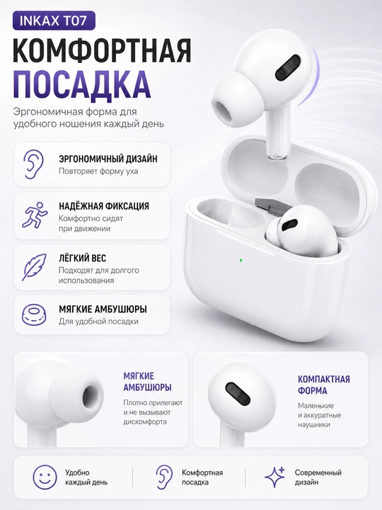 Inkax T07 simsiz Bluetooth TWS quloqchinlari, zaryadlash keysi bilan