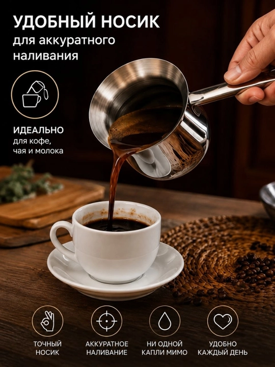 Ковш из нержавеющей стали 304, 1 л, с удобной ручкой и носиком для кофе, молока и чая дома