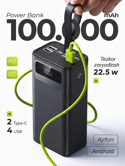 Внешний аккумулятор power bank с быстрой зарядкой, powerbank, 50000, 100000 мА/ч - 