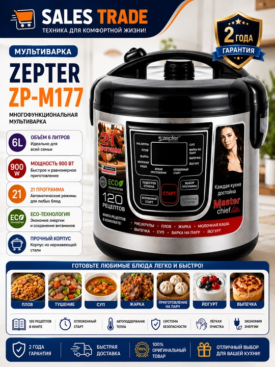 Zepter ZP-M177 ko‘p funksiyali multivarka, 6 litr, 900 Vt