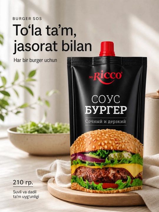 Соусы Mr.Ricco: Для бургеров, Чесночный, Грибной, Тар-Тар, Цезарь, Сырный, Терияки, 210 г - 