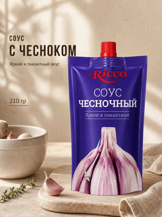 Соусы Mr.Ricco: Для бургеров, Чесночный, Грибной, Тар-Тар, Цезарь, Сырный, Терияки, 210 г