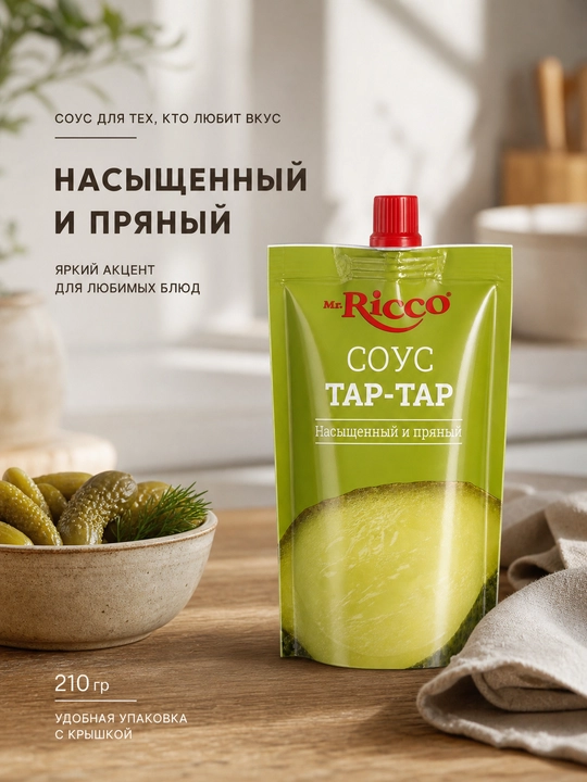 Соусы Mr.Ricco: Для бургеров, Чесночный, Грибной, Тар-Тар, Цезарь, Сырный, Терияки, 210 г