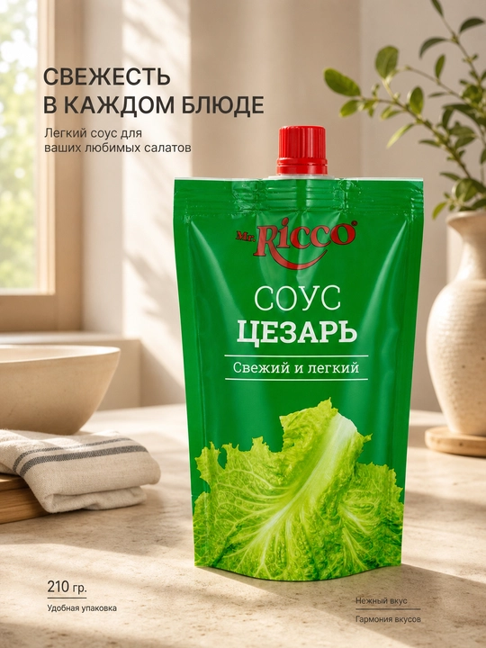 Соусы Mr.Ricco: Для бургеров, Чесночный, Грибной, Тар-Тар, Цезарь, Сырный, Терияки, 210 г