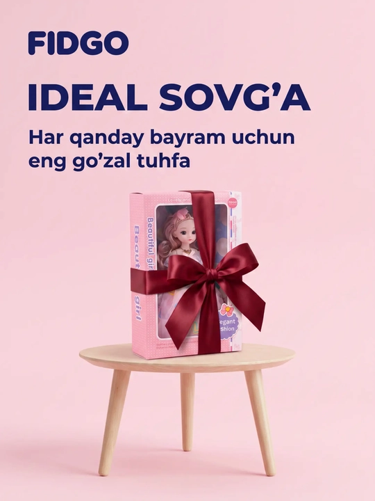 Musiqiy qo'g'irchoq qizlar uchun, chiroyli libosda, sovg'abop qutida, 30 sm