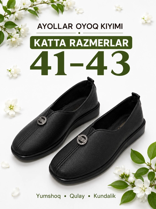 Ayollar poyabzali, katta o‘lchamlar 41-43, kundalik yumshoq poyabzal