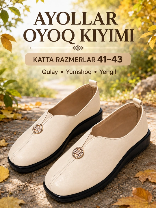 Ayollar poyabzali, katta o‘lchamlar 41-43, kundalik yumshoq poyabzal