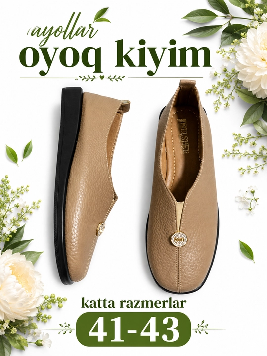 Ayollar poyabzali, katta o‘lchamlar 41-43, kundalik yumshoq poyabzal