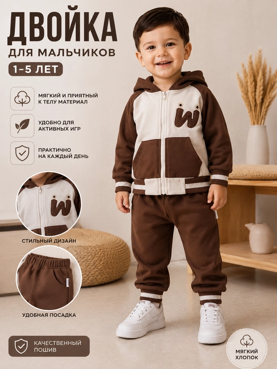 Осенняя двойка для мальчика—стильный комплект спортивка и брюки, детский спортивный костюм - 