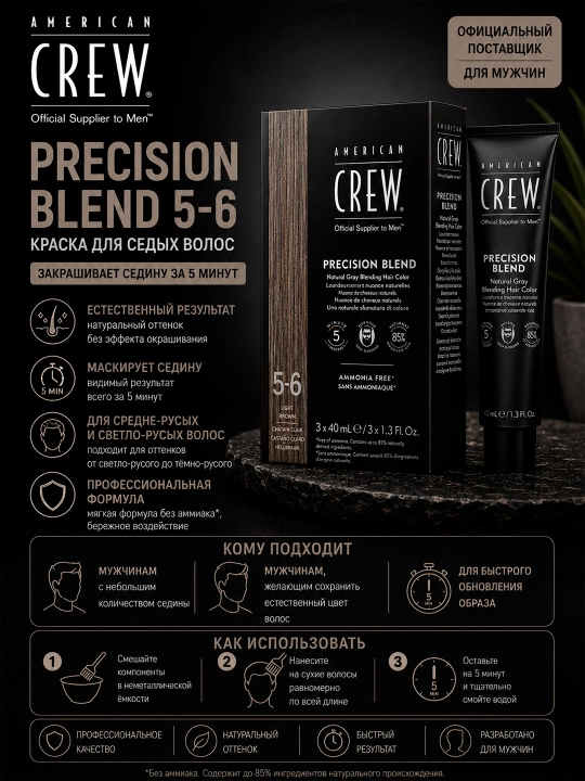 AC PRECISION BLEND MEDIUM ASH 5/6 Набор для окрашивания волос, средный пепельный, 3х40 мл
