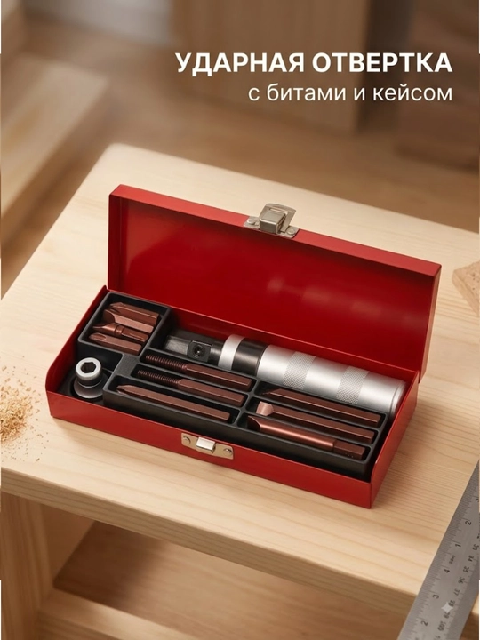 Ударная отвертка  с битами и кейсом 12шт - 