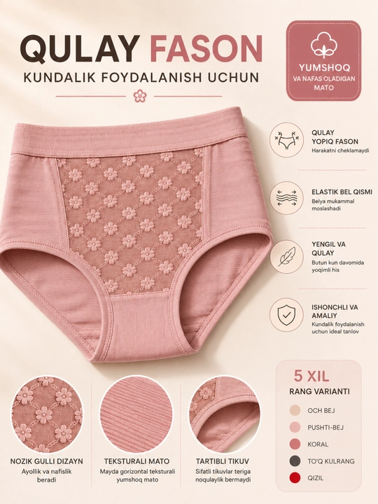 Ayollar ichki kiyimi, yuqori belli va qorinni yopadigan trusik, katta razmer 54-56