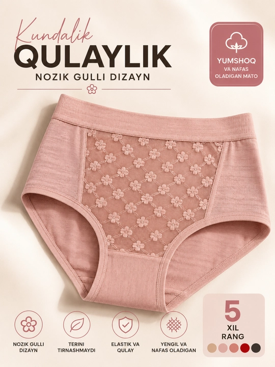 Ayollar ichki kiyimi, yuqori belli va qorinni yopadigan trusik, katta razmer 54-56