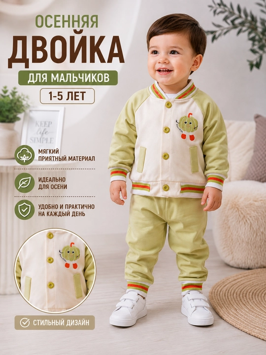 Осенняя двойка для мальчика—стильный комплект спортивка и брюки, детский спортивный костюм - 