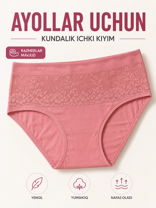 Ayollar ichki kiyimi, yuqori belli va qorinni yopadigan trusik, katta razmer 54-56