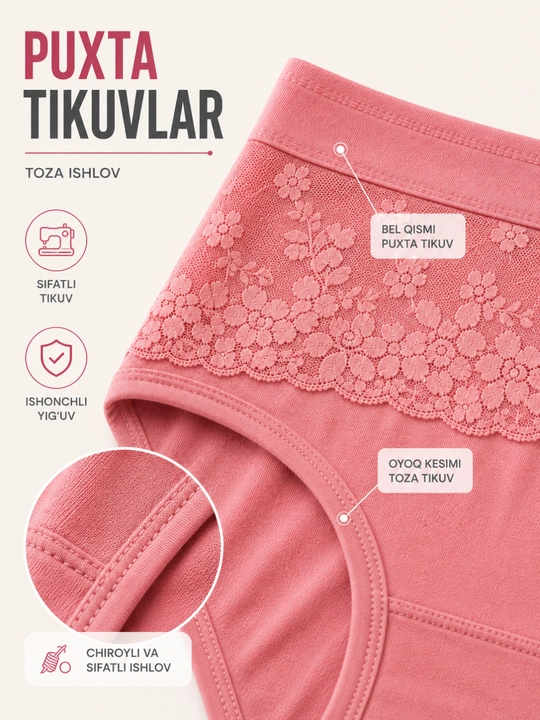 Ayollar ichki kiyimi, yuqori belli va qorinni yopadigan trusik, katta razmer 54-56