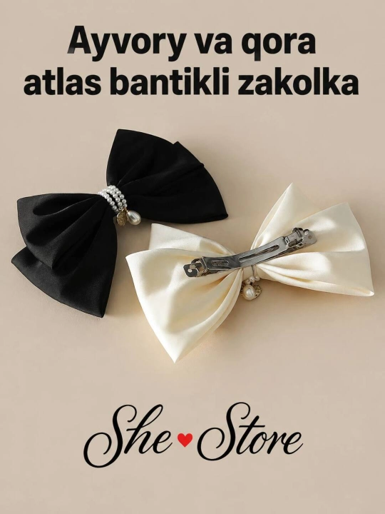 Maktab uchun bantikli zakolka, atlas, soch qisqichi, qizlar uchun