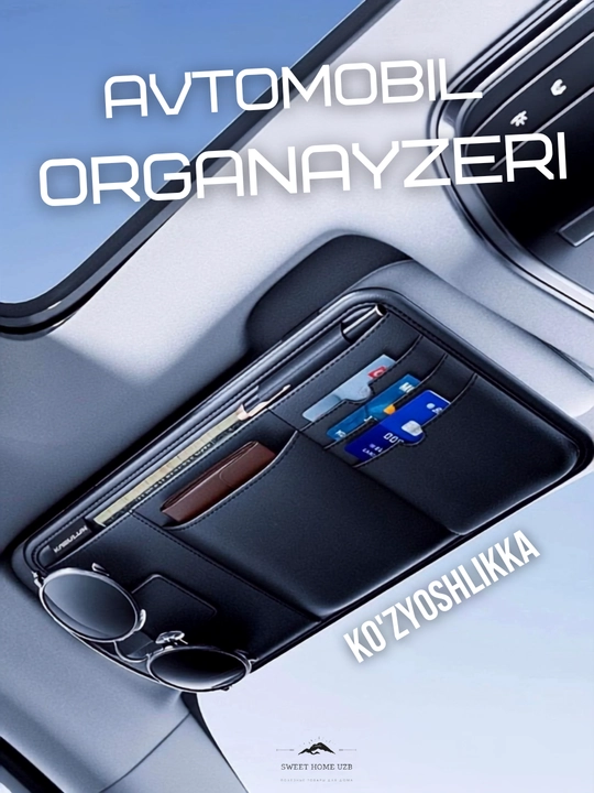 Avtomobil uchun organiser, quyosh to'sqichga qora eko-charm - 