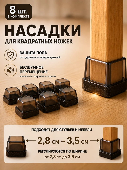 Защитные накладки для ножек стульев TPE с войлоком, антишумные, 8 шт - 