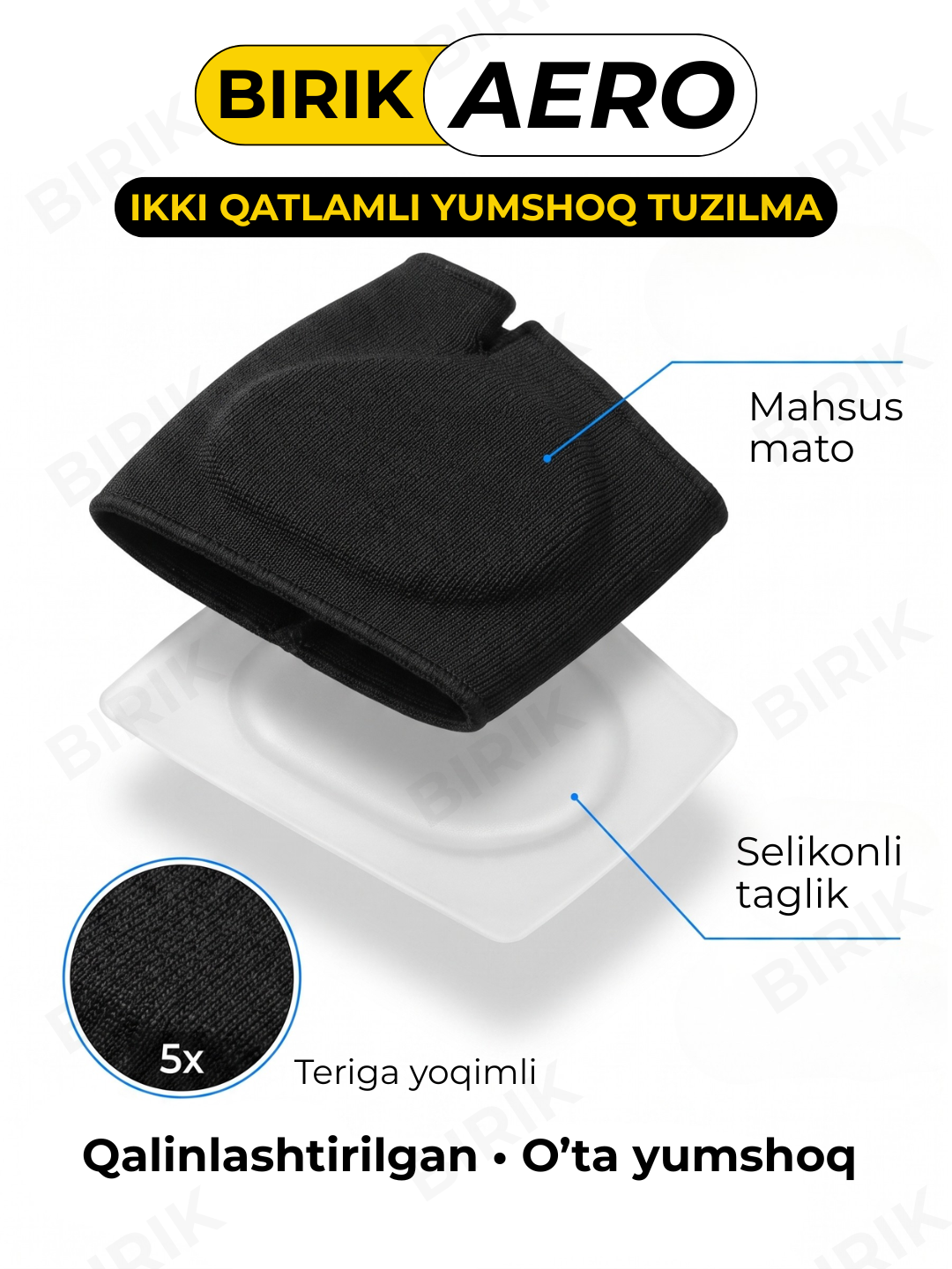 BIRIK AERO panja oldi yostiqchasi, barmoq halqali, mato va silikon, 3 o'lcham