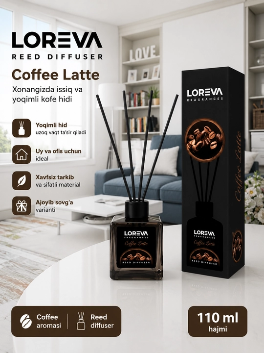 LOREVA Reed Diffuser 110 мл — ароматический диффузор с палочками - 