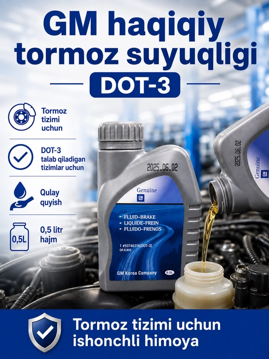 GM DOT-3 tormoz suyuqligi 0,5 litr, yengil avtomobil gidravlik tormoz tizimi uchun sifatli