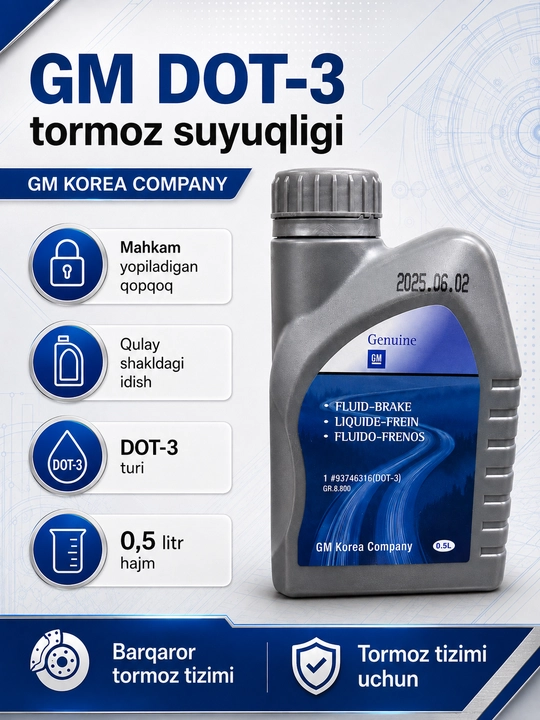 GM DOT-3 tormoz suyuqligi 0,5 litr, yengil avtomobil gidravlik tormoz tizimi uchun sifatli