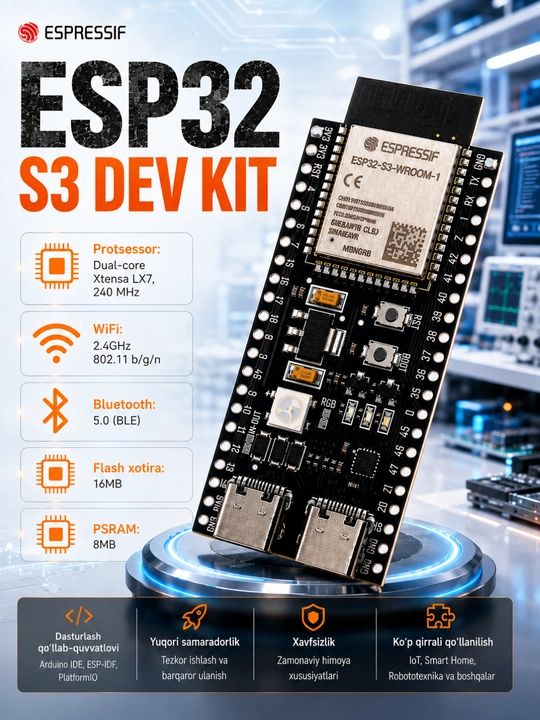 ESP32-S3, Микроконтроллер,  DevKit, MODULE, Wi-Fi, Bluetooth, ESP32 S3 WROOM1, WROOM1 - 