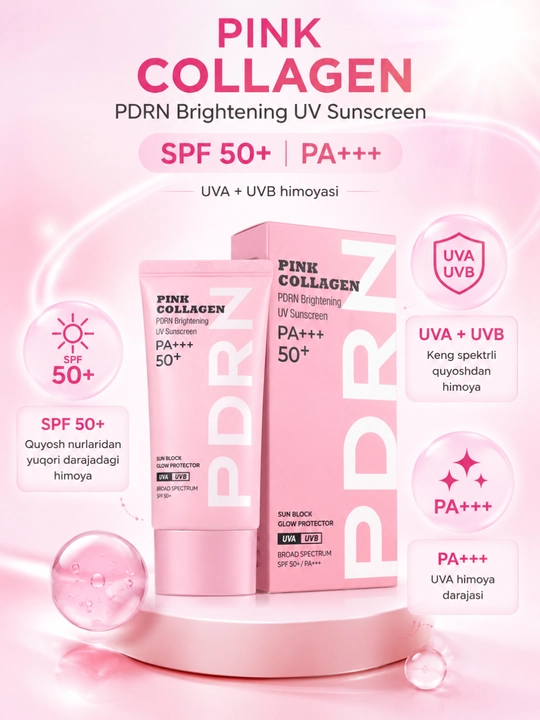 PINK COLLAGEN PDRN Oqartiruvchi quyoshdan himoyalovchi krem SPF 50+ PA+++