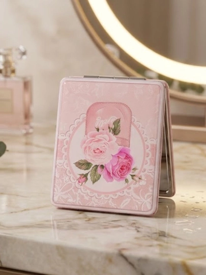 Makiyaj uchun qo‘lda ishlatiladigan, cho‘ntak o‘lchamli, yig‘ma stol usti oynasi, kosmetik 11×7 sm - 