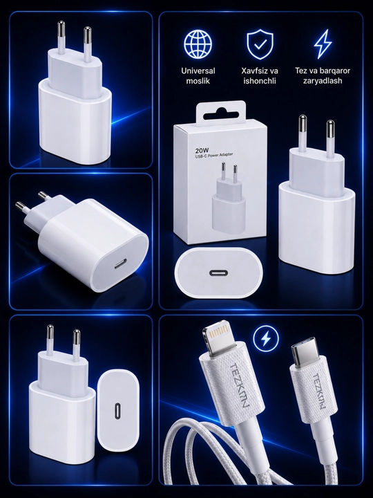Зарядное устройство для iPhone, быстрая зарядка 20 Вт, с кабелем Type-C — Lightning