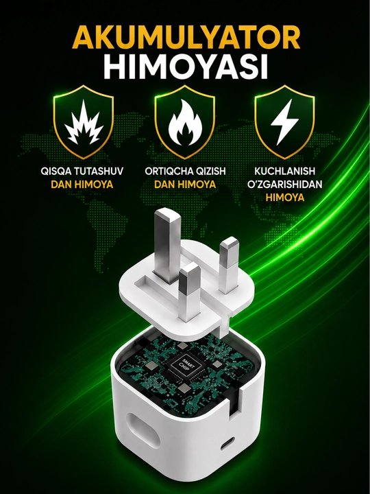 IPhone uchun zaryadchik, zaryadnik tez zaryadlovchi 20 Vt, Type-Cdan Lightning kabel bilan