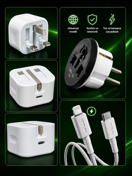 IPhone uchun zaryadchik, zaryadnik tez zaryadlovchi 20 Vt, Type-Cdan Lightning kabel bilan