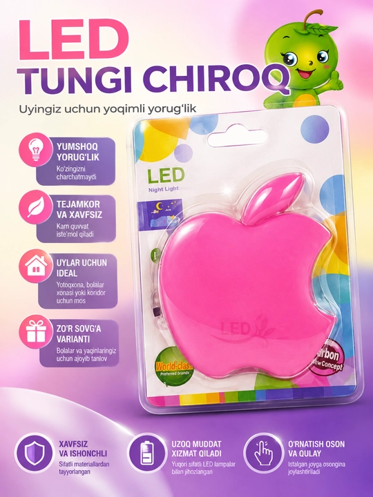 LED tungi chiroq — bolalar xonasi uchun dekorativ yorug‘lik - 