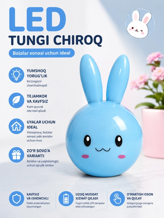 LED tungi chiroq — bolalar xonasi uchun dekorativ yorug‘lik