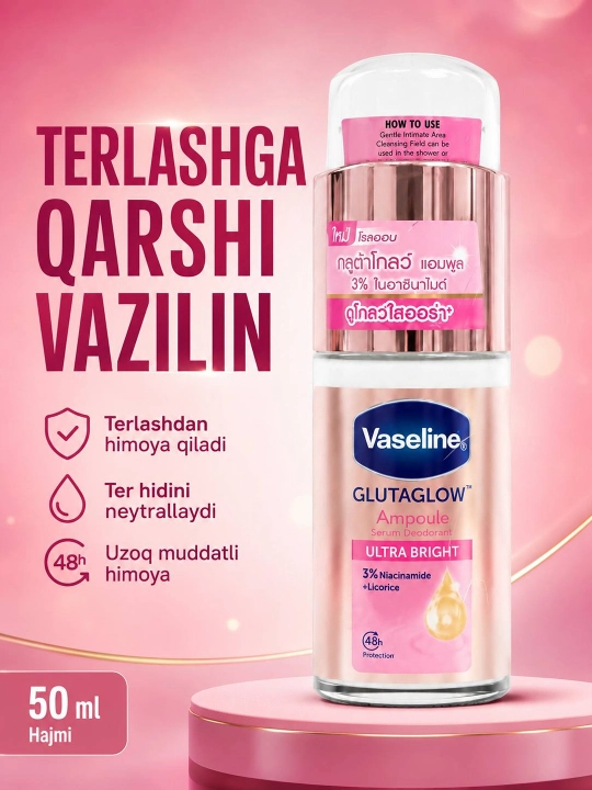 Vaseline GlutaGlow Ampoule Bright & Dry qo'ltiq osti serum-deodoranti, 50 ml