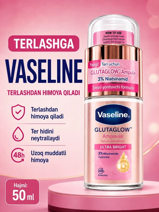 Vaseline GlutaGlow Ampoule Bright & Dry qo'ltiq osti serum-deodoranti, 50 ml - 