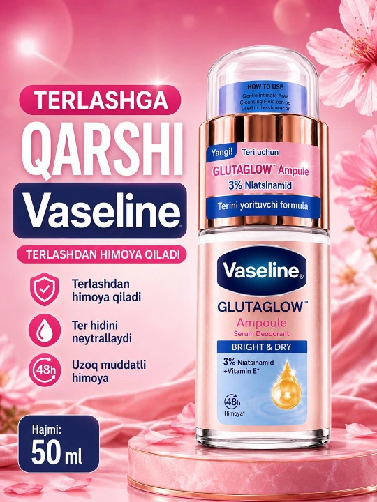 Vaseline GlutaGlow Ampoule Bright & Dry qo'ltiq osti serum-deodoranti, 50 ml - 