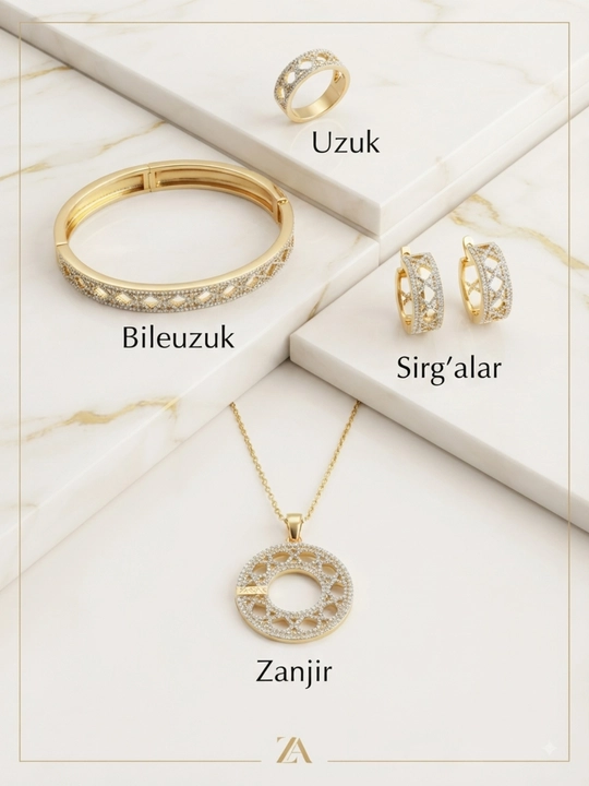 Ayollar taqinchoqlar to‘plami bilaguzuk marjon uzuk oltin rang