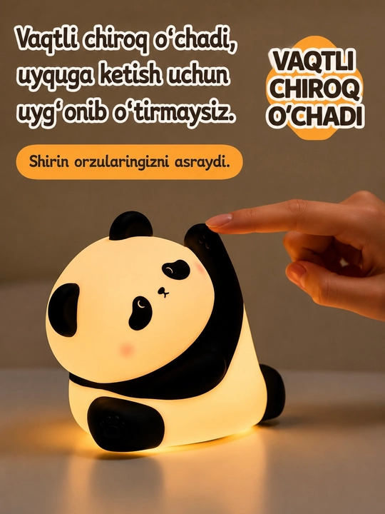 Yoqimli Panda svetilnik — bolalar uchun tungi lampa