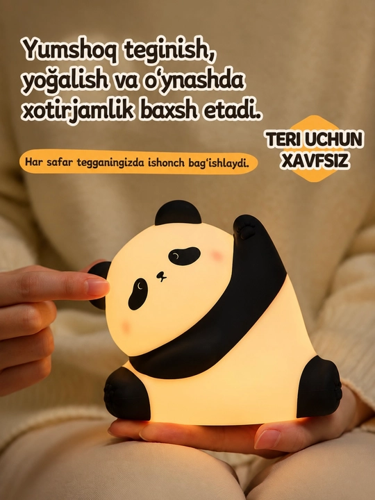Yoqimli Panda svetilnik — bolalar uchun tungi lampa