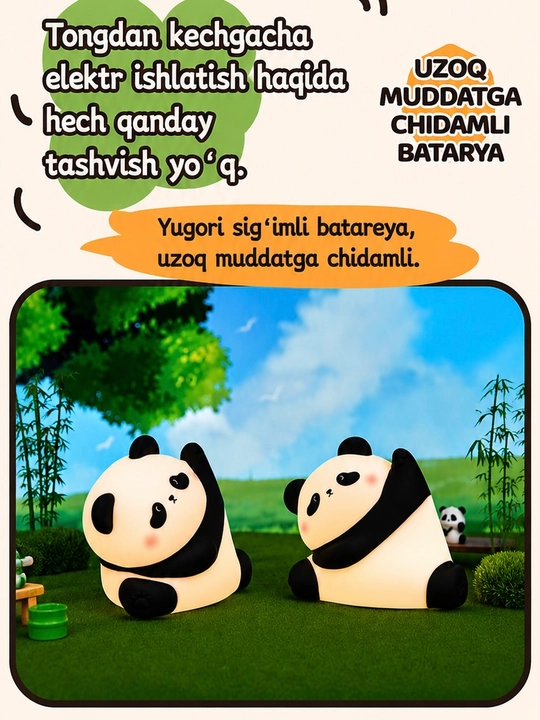 Yoqimli Panda svetilnik — bolalar uchun tungi lampa