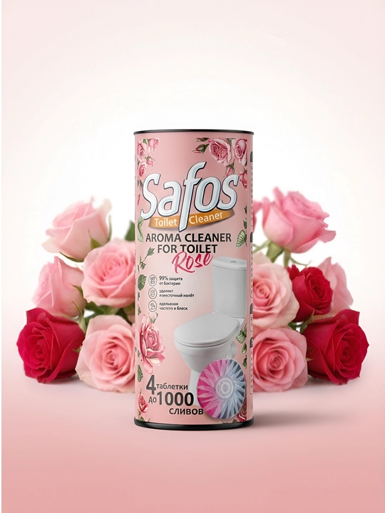 Таблетки для бачка унитаза Safos Lemon, 4шт, голубая вода от налёта и запаха лимон - 